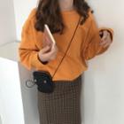 Long-sleeve Plain Sweatshirt / High-waist Plaid Skirt
