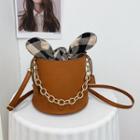 Chain Strap Faux Leather Bucket Crossbody Bag