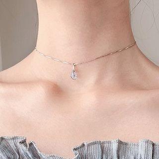 925 Sterling Silver Rhinestone Droplet Pendant Necklace As Shown In Figure - One Size