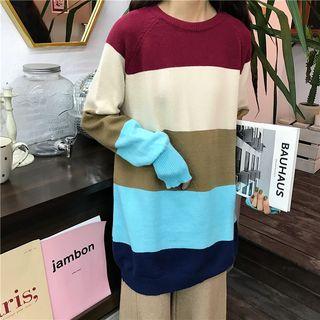 Color Block Sweater / Wide-leg Cropped Pants