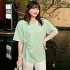 Short-sleeve Plain Tie-strap T-shirt