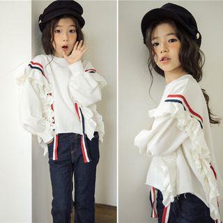 Striped Strap Ruffle Trim Pullover