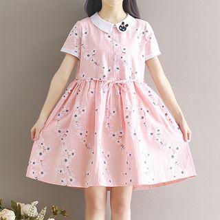 Floral Print Collared Short Sleeve Dress