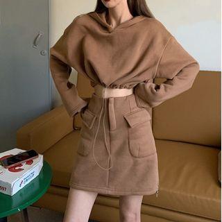 Long-sleeve Drawstring Hoodie / Skirt
