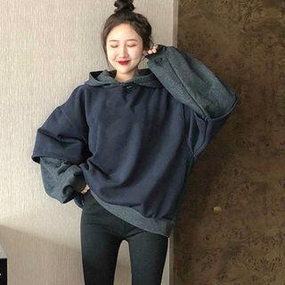 Color-block Hooded Pullover As Shown In Figure - One Size