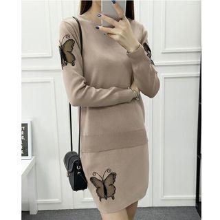 Set: Mesh Insert Butterfly Sweater + Knit Skirt