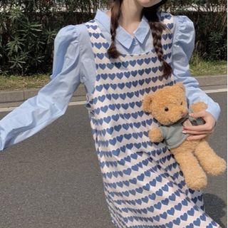 Plain Shirt / Heart Print Overall Dress