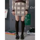 Snug Club Fluffy Plaid Miniskirt Beige - One Size