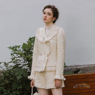 Set: Fringed Trim Button Jacket + Shorts