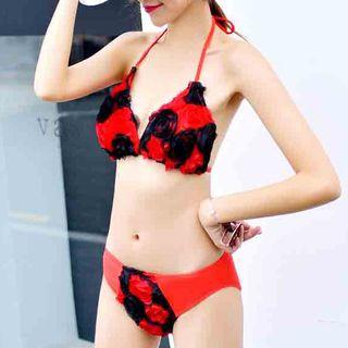 Set: Flower Applique Bikini + Lace Cover-up