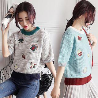Short-sleeve Embrodiered Knit Top