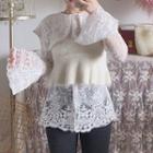 Collared Lace Long-sleeve Top White - One Size
