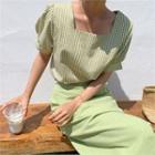 Square-neck Gingham Blouse Green - One Size
