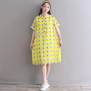 Short-sleeve Patterned Chiffon Shirtdress