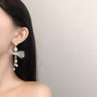 Bow Mesh Faux Pearl Dangle Earring 1 Pair - White Faux Pearl - Gold - One Size