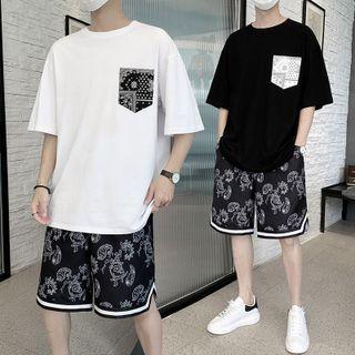 Set: Elbow-sleeve Paisley Print T-shirt + Shorts