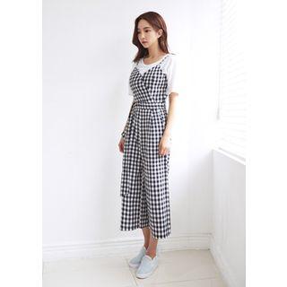 Spaghetti-strap Gingham Jumpsuit With Sash