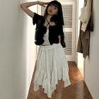 Ruffle Trim Short-sleeve Light Jacket / Camisole Top / Midi A-line Skirt