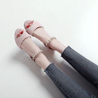 Faux-pearl Detail Kitten Heel Sandals