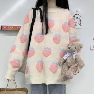 Fruit Pattern Sweater White & Pink - One Size