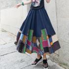 A-line Patterned Panel Midi Skirt