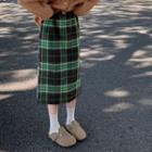 Plaid Midi Pencil Skirt Plaid - Green - One Size