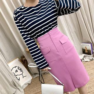 Flap-pocket H-line Skirt Pink - One Size
