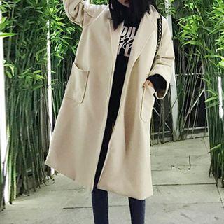 Lapel Long Coat Fleece Lining - Light Almond - One Size