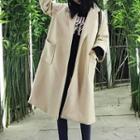 Lapel Long Coat Fleece Lining - Light Almond - One Size