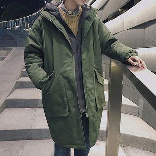 Mock Two-piece Hooded Long Jacket