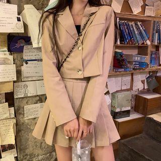 Plain Cropped Blazer / Plain Pleated Mini Skirt