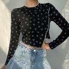 Long-sleeve Smiley Print Crop Top