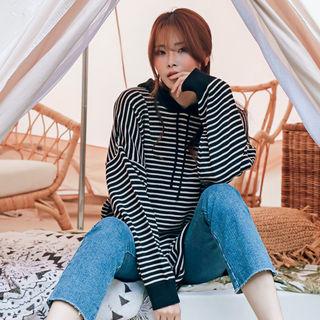Striped Oversized Knit Hoodie