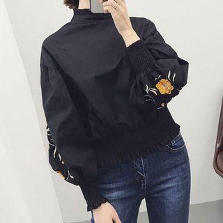 Flower Embroidered Frill Trim Pullover