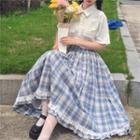 Ruffle Plaid Midi A-line Skirt As Shown In Figure - One Size