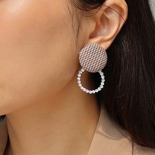 Houndstooth Disc Rhinestone Hoop Dangle Earring 1 Pair - As Shown In Figure - One Size