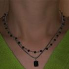 Rectangle Faux Crystal Pendant Layered Alloy Choker Black Faux Crystal - Silver - One Size