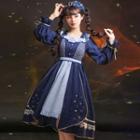Long-sleeve Frill Trim Star Embroidered Midi A-line Lolita Dress