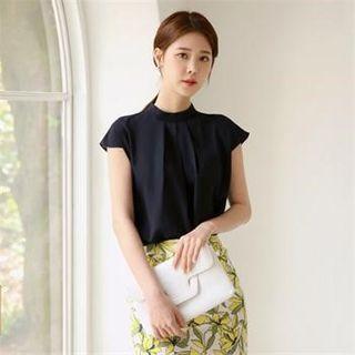 Mock-neck Cap-sleeve Blouse