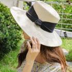 Bow-detail Panama Hat Light Beige - One Size
