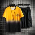 Set: Short-sleeve Lettering Gradient T-shirt + Wide Leg Cargo Shorts