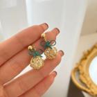 Wirework Faux Pearl Dangle Earring 1 Pair - Gold & Green - One Size