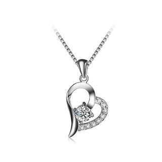 Simple 925 Sterling Silver Heart-shaped Pendant With White Cubic Zircon And Necklace