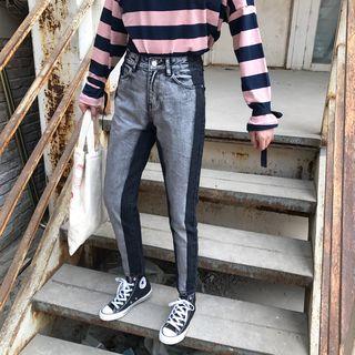 Color Panel High Waist Jeans
