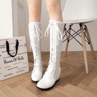 Lace Panel Hidden Wedge Tall Boots