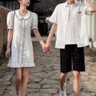 Couple Matching Short-sleeve Plain Shirt / Contrast Trim Mini Shirtdress / Shorts