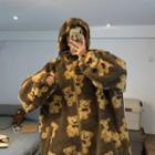 Bear Print Hooded Fleece Zip-up Jacket