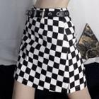 Plaid Mini Skirt / Grommet Belt