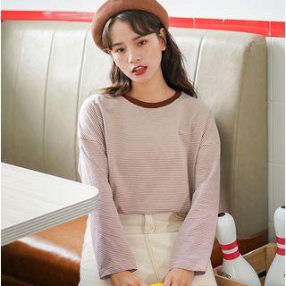 Pinstriped Long-sleeve Oversize T-shirt