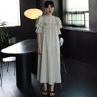 Short-sleeve Lace-panel A-line Dress White - One Size